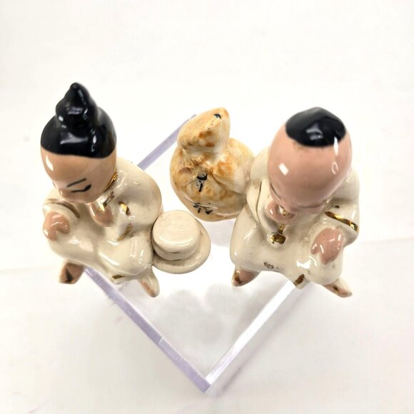 Vintage Seated Oriental Ceramic Figurines Set With Coin Pouch Motif je223 - Picture 2 of 10